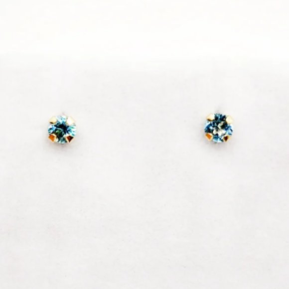 10K Gold Stud Earrings with 3mm Genuine Blue Topaz - Picture 2 of 2